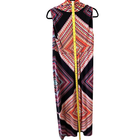 Chicos Geometric Print Sleeveless Maxi Dress 2 Draped Neckline Colorful Tribal - Picture 15 of 16